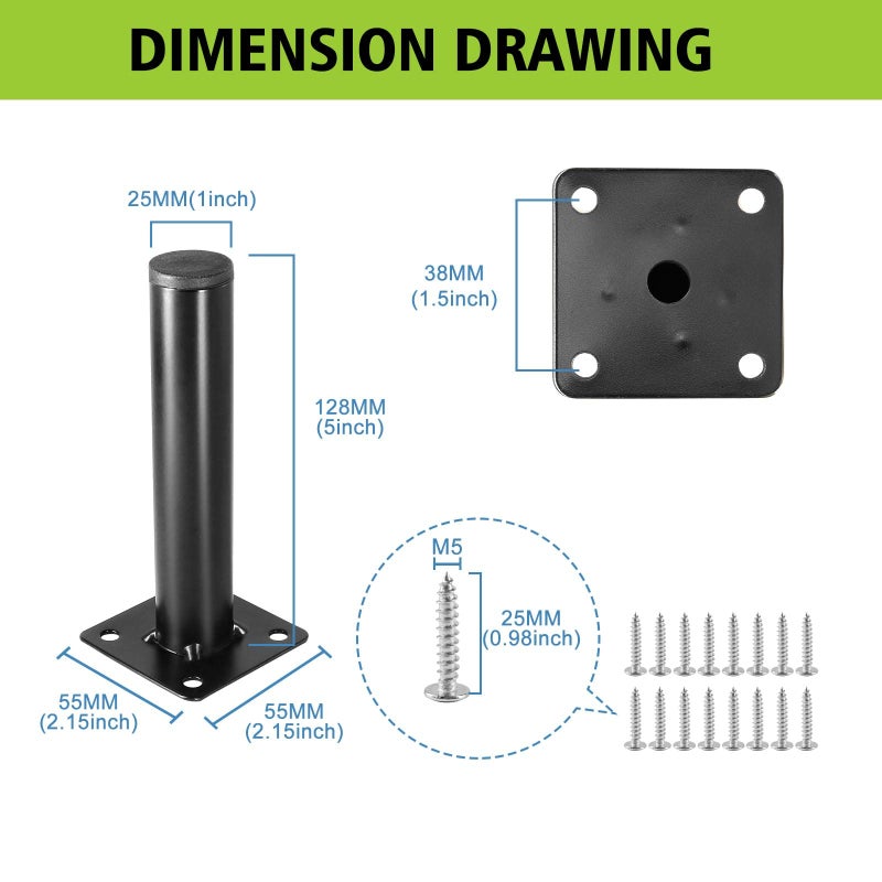 Masendelk Black Furniture Legs 5 Inch / 130mm, 4pcs Modern Sofa Legs Cabinet Replacement Legs, Heavy Duty Metal Legs with Mounting Screw for Furniture Couch Sofa TV Cabinet Dresser Desk Risers - Image 4